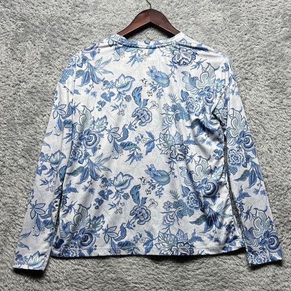 Tuckernuck Top Womens XS Blue White TNuck Sport Heirloom Floral Ryan Boyfriend - Picture 5 of 11